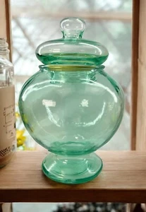 Gallon Apothecary Green Glass Potbelly Jar and Lid, Gallon Poss. Italy Candy Etc - Picture 1 of 8