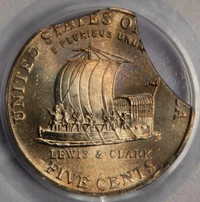 2004 PCGS MS66 20% Double Clipped Keelboat Nickel Mint Error Rainbow Toned Rare - Image 1 of 4