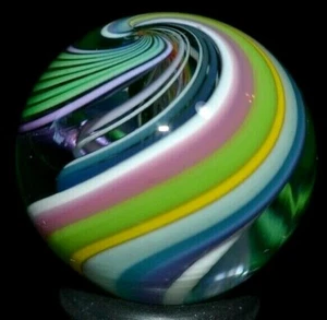 JODY FINE HANDMADE GLASS MARBLE/.926"-SPRING TRIPLE-BLUE,OLIVE,LILAC,ROSE,LEMON+ - Picture 1 of 10
