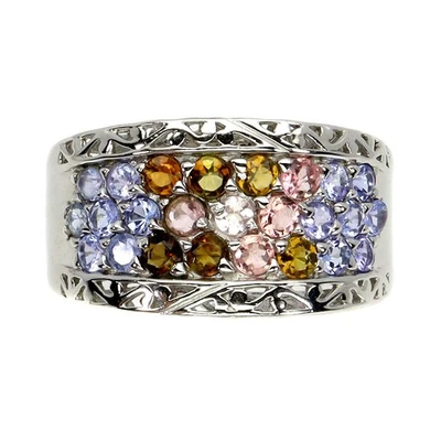 Anillo de plata de ley 925 redondo turmalina tanzanita piedras preciosas naturales joyería 9 Foto 1 de 4