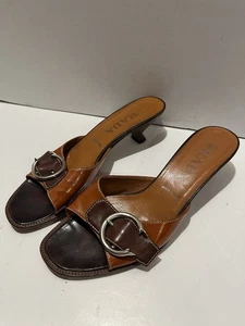 VTG Y2K Prada Leather Kitten Heel Open Toe Buckle Made In Italy Women’s Size 6.5 - Picture 1 of 17