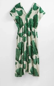 & Other Stories Pleated Midi Dress Women’s Green White Back Tie Sleeveless M - Picture 1 of 8