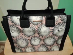 Karl Lagerfeld Ladies' Cow Leather Black/Floral Tote Bag - Picture 1 of 10