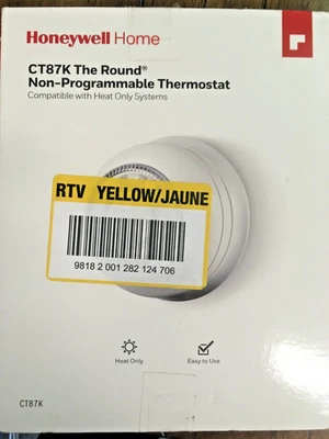 Honeywell Home Round Non-Programmable Thermostat Heat Only CT87K NIB - Image 1 of 4