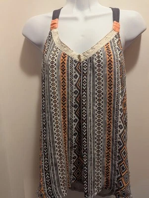 Camisa Xhilaration Para Mujer Pequeña Sin Mangas Gris Melocotón Rayas Verano Cuello en V Foto 1 de 4