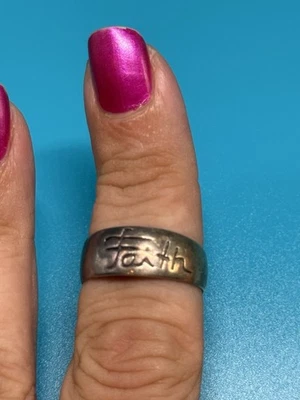 Sterling Silver 925 Faith Live By Faith Band Ring Sz 9 - Image 1 of 4