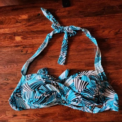 Top de bikini Bisou Bisou Bandeau para mujer grande azul tropical traje de baño playa  Foto 1 de 4