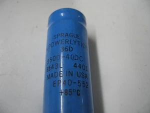 NUOVO CONDENSATORE POWERLYTIC SPRAGUE 36D552G040AC2A 5500MFD 40VDC CON VITI Q0419 - Foto 1 di 3