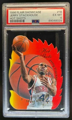 1996-97 Fleer Flair Showcase Jerry Stackhouse Hot Shots #16 76ers PSA 6 - Image 1 of 2