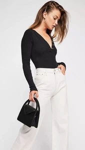 Intimately Free People (XS-TP) Up All Night Button Up Bodysuit Black Date Night - Picture 1 of 14