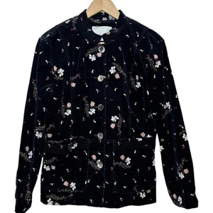 Telluride Clothing Co Black Floral Button Front Velvet Jacket - Picture 1 of 7