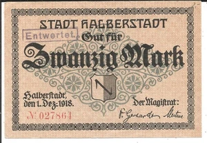 Stadt Halberstadt,20 Mark 1918,Kassenfrisch - Bild 1 von 1