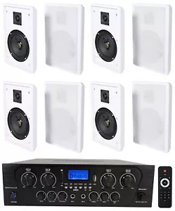 Rockville RPA40BT 4-Room Home Audio Kit Receiver+(8) White Slim Wall Speakers
