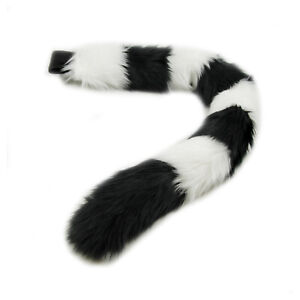 PAWSTAR Stripe Kitty Cat Tail - Black White Furry Costume Halloween  [WH/BK]3542