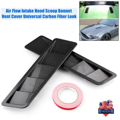 US STOCK 2PCS Carbon Fiber Style Car Hood Vent Scoop Louver Cooling Panel Trims - Image 1 of 4