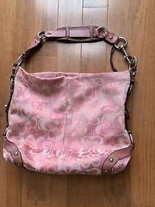 Vintage Coach Purse D1026-F13981 Carly's Signature Pink Hobo Bag 15 x 12 x 6 in