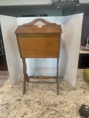 Vintage Wood Small End Accent Table Top Opening Two Sided Angled Top 29” High Cover