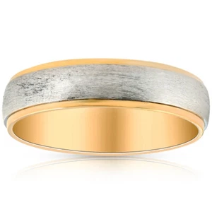 Solid Platinum & 14k Yellow Gold Two Tone 6MM Brushed Ring Mens Wedding Band - Picture 1 of 18