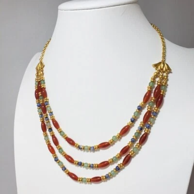 Collar Cleopatra Cornalina Egipcia 3 Hilos Cornalina, Sodalita y Aventurina Foto 1 de 4