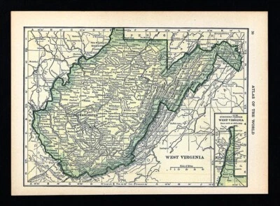 Mapa Hammond 1911 West Virginia Charleston Wheeling Morgantown Parkersburg WV Foto 1 de 2