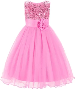 Little Girls' Sequin Tulle Flower Ball Gown Party Dress for Prom & Weddings - Picture 1 of 21
