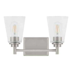 Hampton Bay Wakefield 15 in. 2-Light Brushed Nickel Modern Vanity w/Clear Glass - Picture 1 of 16