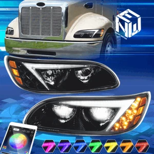For 99-20 Peterbilt 387 325 330 335 337 340 LED DRL Headlights Replacement Balck - Picture 1 of 9