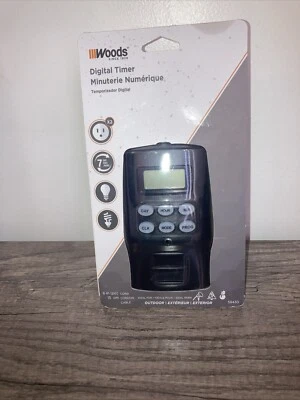 Temporizador eléctrico digital para exteriores Woods 59430WD 15A, 1000 vatios 7 días con 2 tomas de corriente Foto 1 de 3