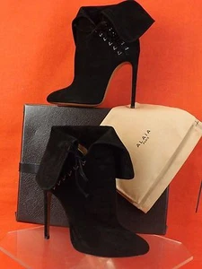 NUEVAS EN CAJA BOTAS ALAIA NEGRAS DE GAMUZA ALA PLEGABLES CON CORDONES 40.5 $1995 - Imagen 1 de 12