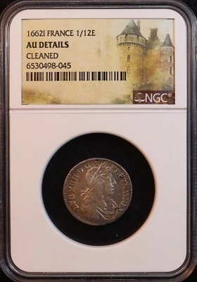 1662 France "King Louis XIV, Sun King" Silver 1/12 Ecu - NGC AU Details! Scarce! - Image 1 of 4