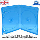 1 x Double 7mm Spine Blue Transparent Bluray Replacement Case Holding 2 Discs