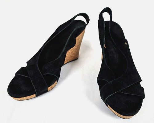 Sandalo UGG Hazel donna 7 nero pelle slingback zeppa punta aperta
