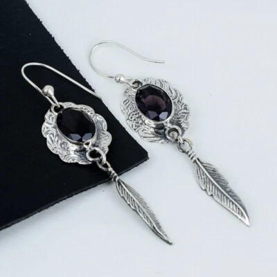 Bello Ametista Gemma Goccia/Pendente Etnico Orecchini 925 Argento Regalo - Immagine 1 di 4