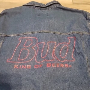 Budweiser Trucker Jacket Adult Medium Blue Jean Denim Four Pocket - Picture 1 of 11
