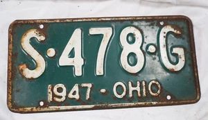 Vintage Original Green 1947 OHIO License Plate Tag - Picture 1 of 2