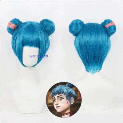 League of Legends Arcane Jinx Wig Bun Hairstyle Blue Cosplay Cute Performance - Image 1 of 4