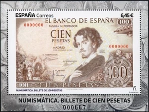 España 2023 Edifil 5672 Sello ** HB Numismática Billete de 100 pesetas - Imagen 1 de 1