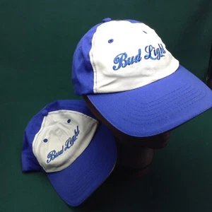 Lote de 2 gorras de béisbol Bud Light cerveza sombreros ajustables algodón azul blanco alcohol - Imagen 1 de 8