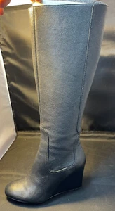 Nine West Heartset Knee High Black Leather Boot Size 6.5 M - Picture 1 of 11