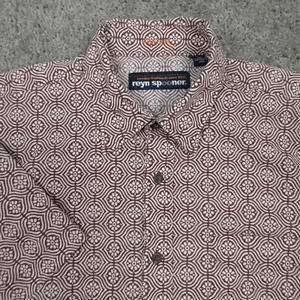 Reyn Spooner Shirt Mens Medium Red Geometric Modern Fit Tropical Aloha Tiki - Picture 1 of 8
