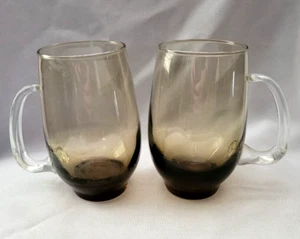 VTG SET OF 2 LIBBEY TEMPO BROWN TUMBLERS TANKARDS MUGS OPEN HANDLE 5 1/4" - Picture 1 of 4