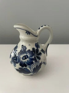 Vintage Small Porcelain Creamer Jug Blue Delft Hand Painted Holland - Picture 1 of 7