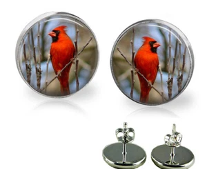 Bird Cardinal in the Spring Stud Earrings Avail in 3 Sizes Handcrafted Gift - Picture 1 of 2