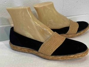 Sz 7 W NOS Shoe Vtg 70s Slip-On Grasshoppers Black Velvet Velour Sneaker Flats - Picture 1 of 7