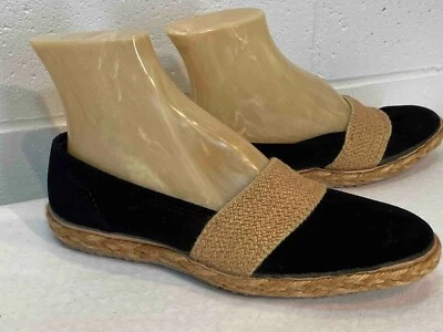 7 W NOS Shoes Vtg 70s Slip-On Grasshoppers Black Faux Suede Sneakers Flats - Image 1 of 4
