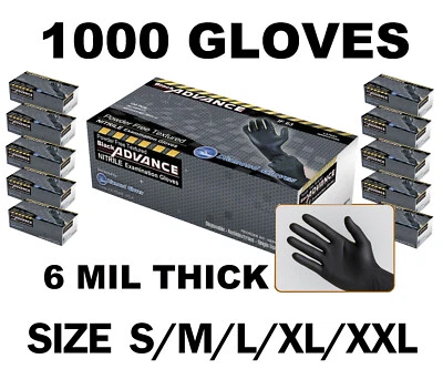 Guantes de examen de nitrilo Advance IF63 gruesos 6 mil guantes negros 1000 S/M/L/XL/XXL Foto 1 de 4