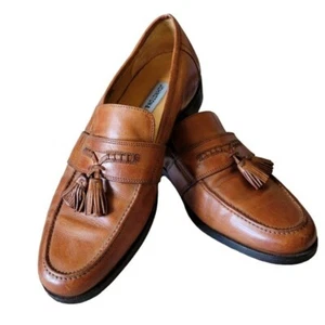 Johnston and Murphy Tassel Whiskey Brown Leather Loafers Slip Ons Size 10.5 - Picture 1 of 6