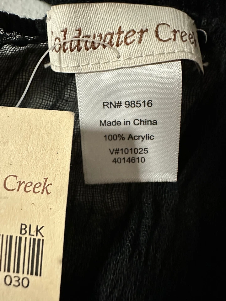 Coldwater Creek Rippling 褶皱透明围巾黑色 11x78 颈部裹身条纹下摆全新带标签 — 第 1/4 张图片