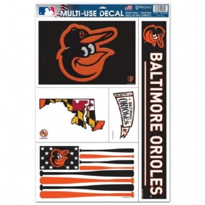 Baltimore Orioles MLB Multi Use 5 Decal Lot 11x17 Maryland Map US Flag  - Image 1 of 2