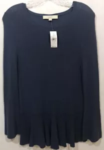 Maglione pullover Ann Taylor LOFT taglia M blu francese orlo balza increspato nuovo con etichette $50 - Foto 1 di 11